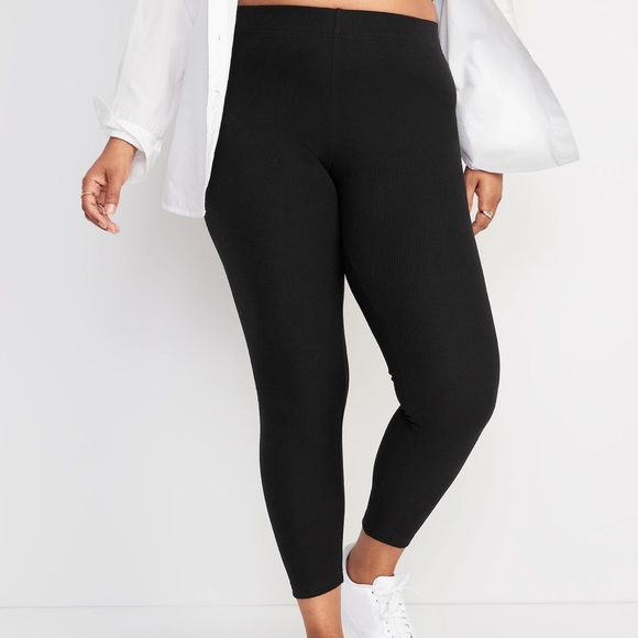 NWT OLD NAVY High-Waisted Rib-Knit Leggings 2-Pac Color: Black Jack - Picture 2 of 4